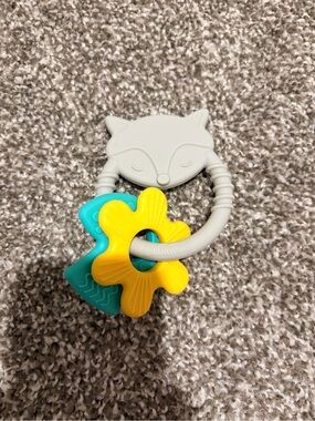 Dr. Brown's Gray Fox Teether Ring with Yellow & Teal Toys